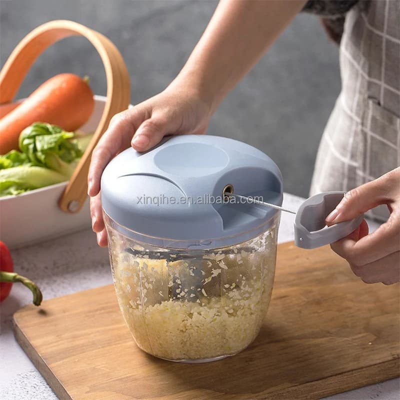 Haze Blue Manual Food Chopper – 900ml Multi-layer Blades